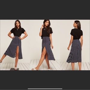 Reformation Stripped black and white side slit Skirt